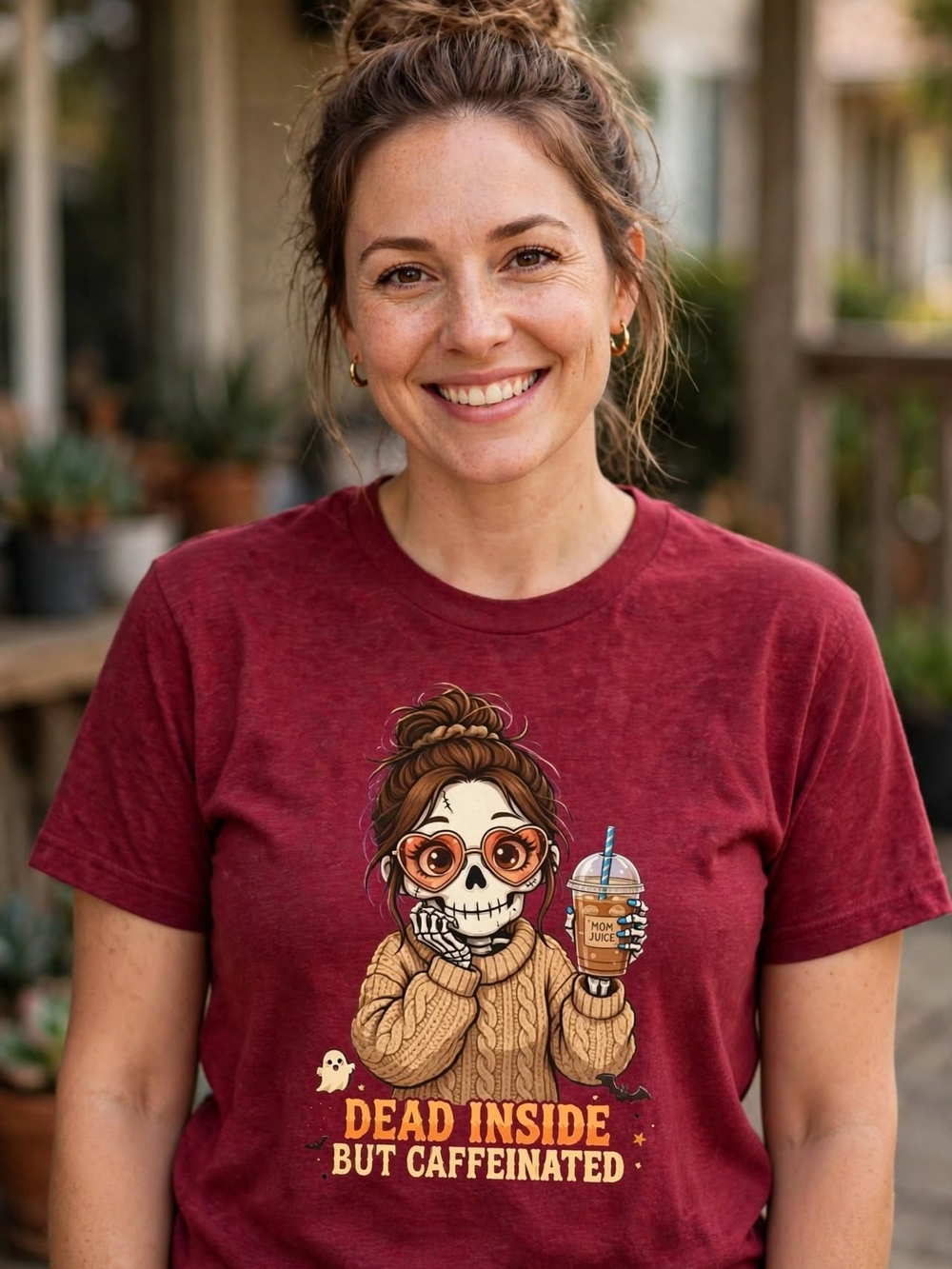 Dead Inside But Caffeinated Graphic Tee - Burgundy